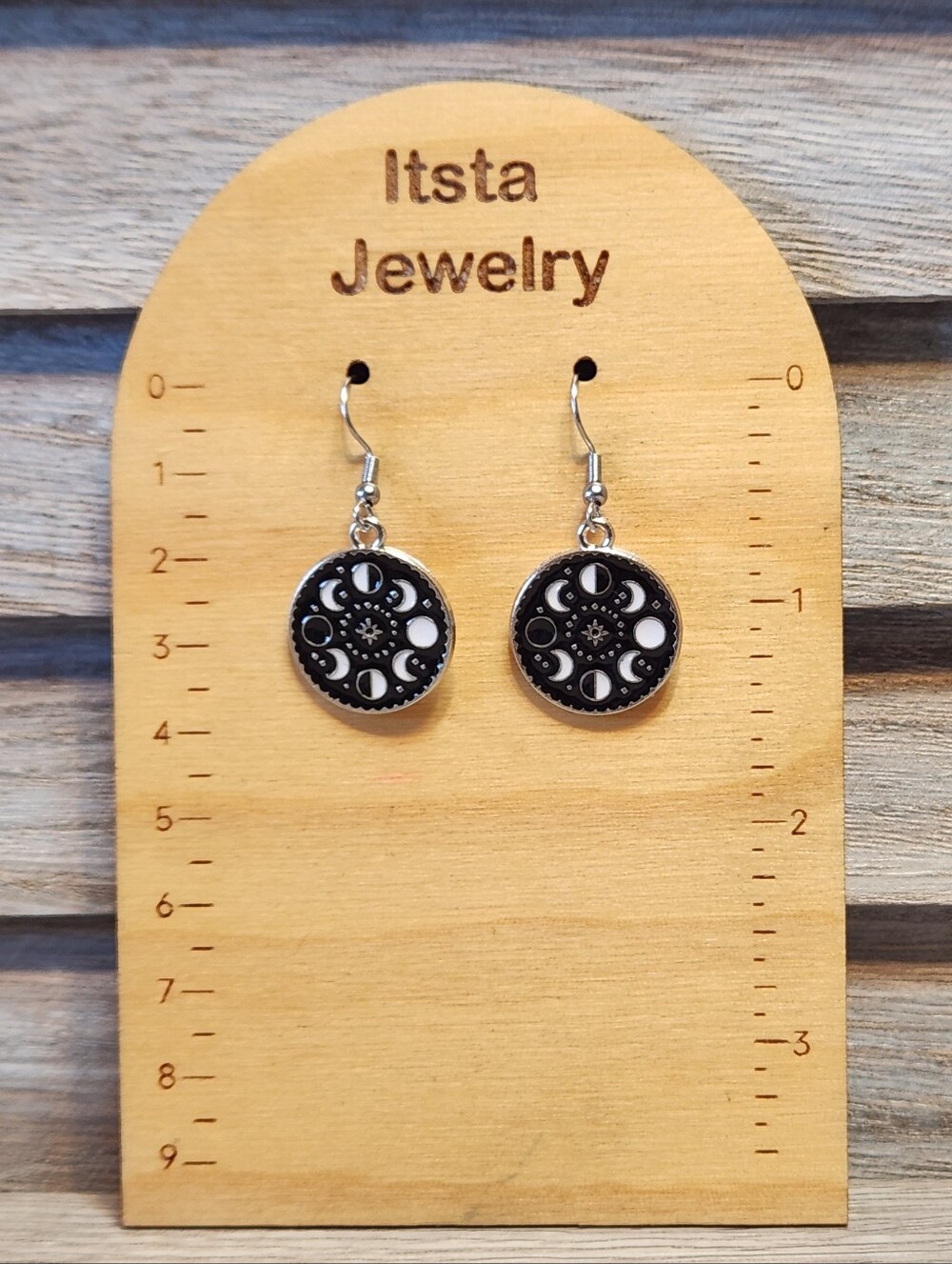 Moon Phases Charm Earrings On Stainless Steel French Earwires A13
